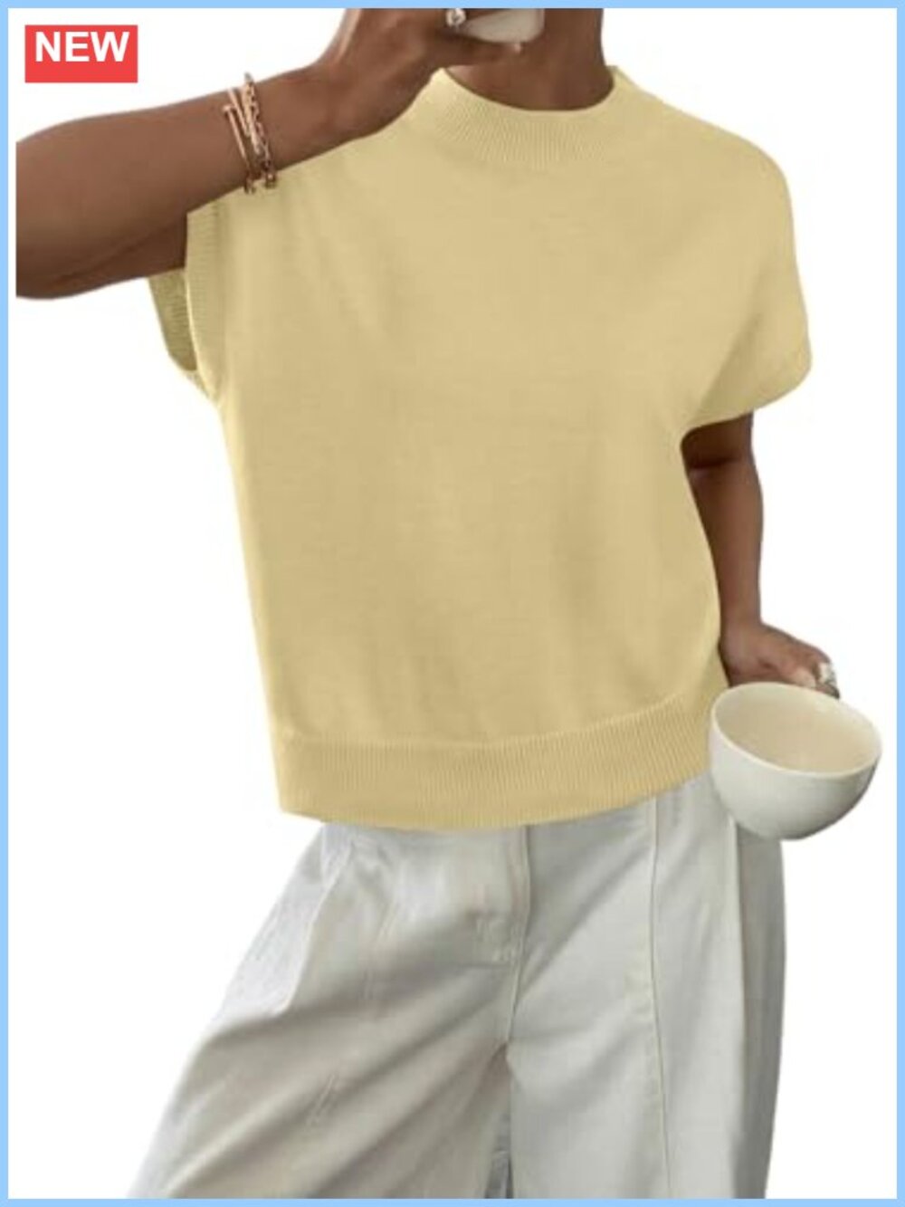 Womens Cap Sleeve Knit Sweater Top Loose Fit Crewneck Pullover Summer